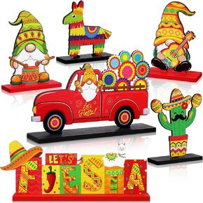 Capoda 6 Pcs Mexican Table Centerpieces Decoration Mexican Fiesta Wooden Centerpiece Sign Cinco De Mayo Table Topper for Taco Fiesta Party Supply(Base)