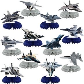 12 PCS Fighter Party Decorations Air Force Honeycomb Conferce Fighter Table Topper Airplanetable Decoration for Birthday Party Support Supplies