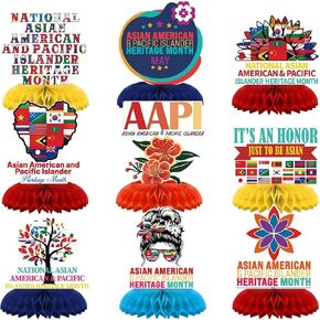 9 Pcs Asian American and Pacific Islander Heritage Month Table Decorations Honeycomb Aapi Centerpiece Table Topper Party Decorations(Asian American and Pacific Islander Heritage Month)