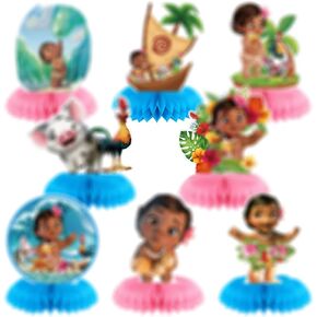 Princess Moanna Party Decorations Honeycomb Centrepiece ، 8 قطع محيطية موضوع ثلاثي الأبعاد على الجانب المزدوج القبعات العليا مركزية ، خلفية صور لعشاق حفلات عيد ميلاد الحفلات