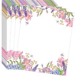 50 Pcs Greenery Letterhead Paper Eucalyptus Leaf Themed Decorative Printer Paper Wedding Botanical Letter Stationery Writing Paper Sheets for School Writing Home Office Supplies (Flower)