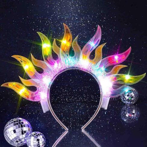 DRESBE Light Up Headband LED Fire Headbands Flame Hair Hoop Party Prom Rave Hair Accessories for Women (Yellow Light) in Kuwait