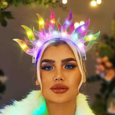 DRESBE Light Up Headband LED Fire Headbands Flame Hair Hoop Party Prom Rave Hair Accessories for Women (Yellow Light) in Kuwait