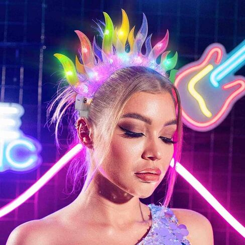 DRESBE Light Up Headband LED Fire Headbands Flame Hair Hoop Party Prom Rave Hair Accessories for Women (Yellow Light) in Kuwait