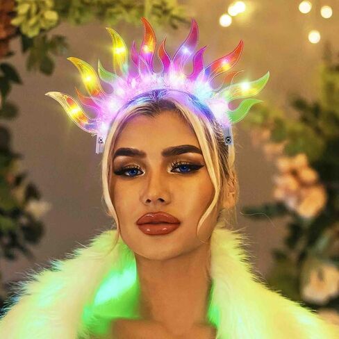 DRESBE Light Up Headband LED Fire Headbands Flame Hair Hoop Party Prom Rave Hair Accessories for Women (Yellow Light) in Kuwait