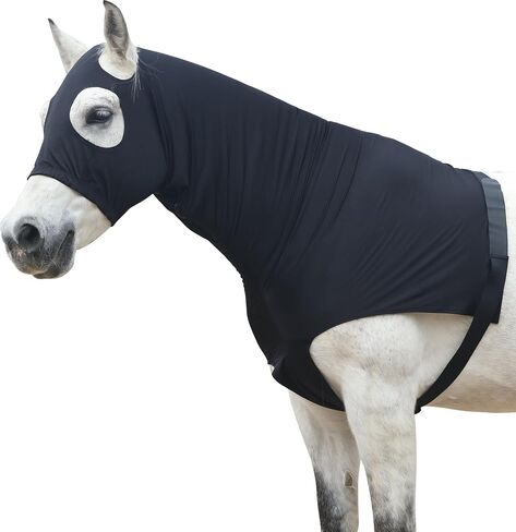 Lycra Stretch Horse Hood with Zip Full Face Neck Cover (Black, S) in Kuwait