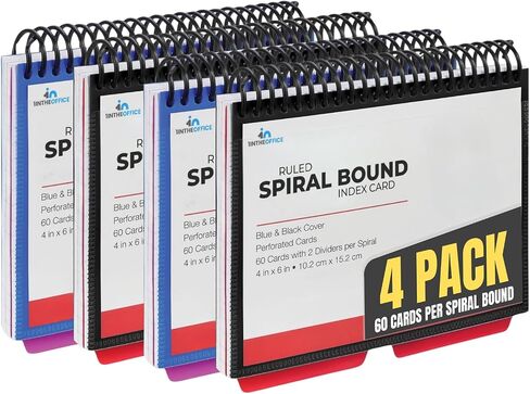 1InTheOffice Index Cards 4 x 6 Ruled, Spiral Bound, 120 White Cards/Spiral, 4 Pack (4) in Kuwait