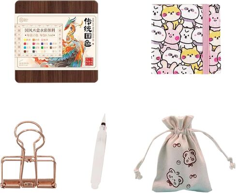 15 Gauge Acrylic Mini Palette, Mini Watercolor Palette Set, Pocket Artist Watercolor Travel Set, Portable Watercolor Palette Box Set with Brushes, Clips, Sketchbook, Paints, Storage Bag (B) in Saudi Arabia