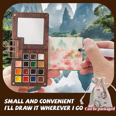 15 Gauge Acrylic Mini Palette, Mini Watercolor Palette Set, Pocket Artist Watercolor Travel Set, Portable Watercolor Palette Box Set with Brushes, Clips, Sketchbook, Paints, Storage Bag (B) in Saudi Arabia
