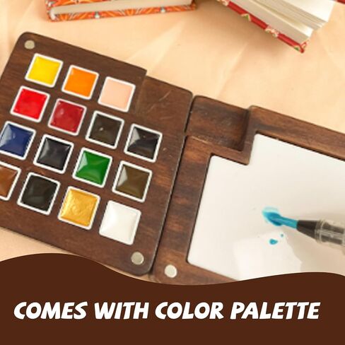 15 Gauge Acrylic Mini Palette, Mini Watercolor Palette Set, Pocket Artist Watercolor Travel Set, Portable Watercolor Palette Box Set with Brushes, Clips, Sketchbook, Paints, Storage Bag (B) in Saudi Arabia