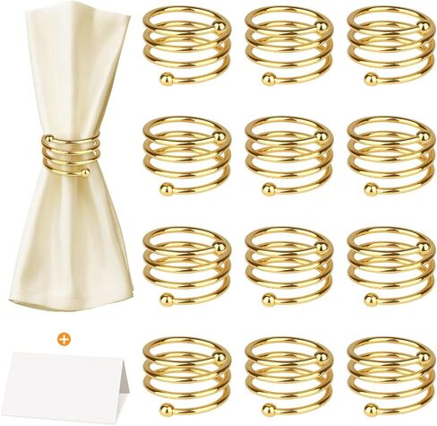 حلقات مناديل من الفولاذ المقاوم للصدأ، حوامل حلقات مناديل معدنية، حامل Yimerlen، أبازيم منديل لعشاء العائلة، الزفاف، الحفلات (أعط بطاقات شكر الاسم) حلزوني فضي 12 قطعة in Kuwait