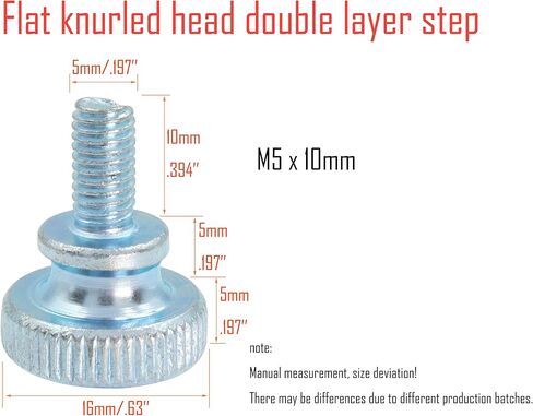 LBY 30pcs Knurled Hand Screw, M4 x 10mm Flat Knurled Head Fully Threaded Thumb Screws(Double Layer Step), Carbon Steel Galvanize in Kuwait