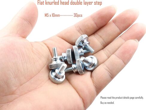LBY 30pcs Knurled Hand Screw, M4 x 10mm Flat Knurled Head Fully Threaded Thumb Screws(Double Layer Step), Carbon Steel Galvanize in Kuwait