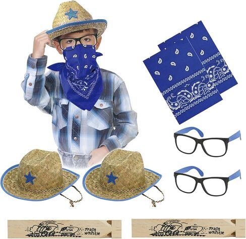 MIYUNI Kids Straw Cowboy Hats and Bandannas Set, Cowgirl Party Hats with Glasses, Boys Girls Rodeo Western Birthday Party in Saudi Arabia