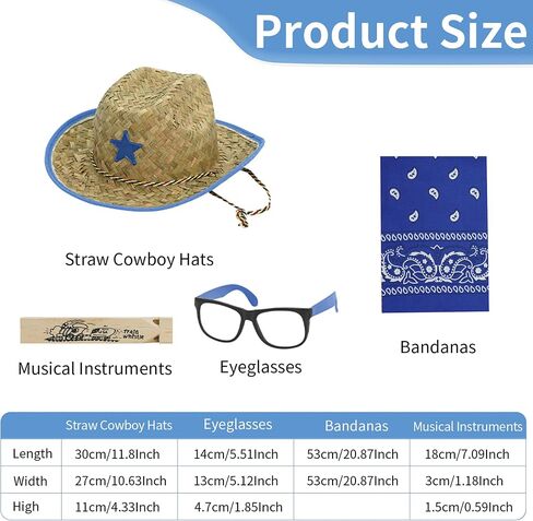 MIYUNI Kids Straw Cowboy Hats and Bandannas Set, Cowgirl Party Hats with Glasses, Boys Girls Rodeo Western Birthday Party in Saudi Arabia
