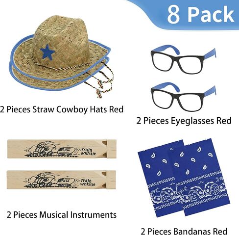 MIYUNI Kids Straw Cowboy Hats and Bandannas Set, Cowgirl Party Hats with Glasses, Boys Girls Rodeo Western Birthday Party in Saudi Arabia