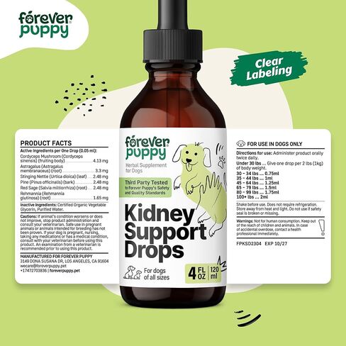 Kidney Support for Dogs - Cordyceps Mushroom & Stinging Nettle Leaf Extract - Liquid Alternative to Treats and Chews - Dog Supplements and Vitamins - Sugar & Alcohol-Free - 4 fl oz in Saudi Arabia