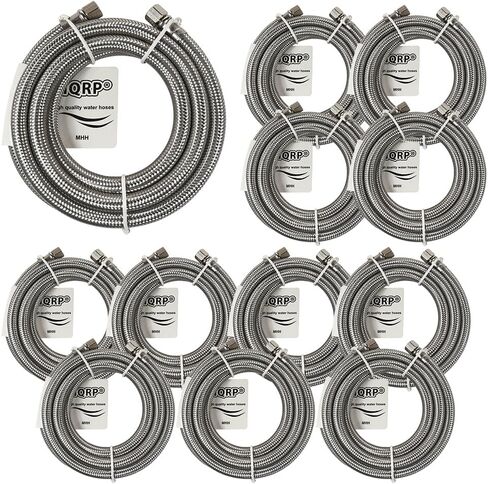 HQRP 2-Pack Universal Premium مضفر من الفولاذ المقاوم للصدأ للثلاجات / خراطيم صانعات الثلج مع وصلة شركات 1/4 بوصة × 1/4 بوصة، وخطوط إمداد المياه مقاومة للانفجار بطول 6 أقدام in Kuwait