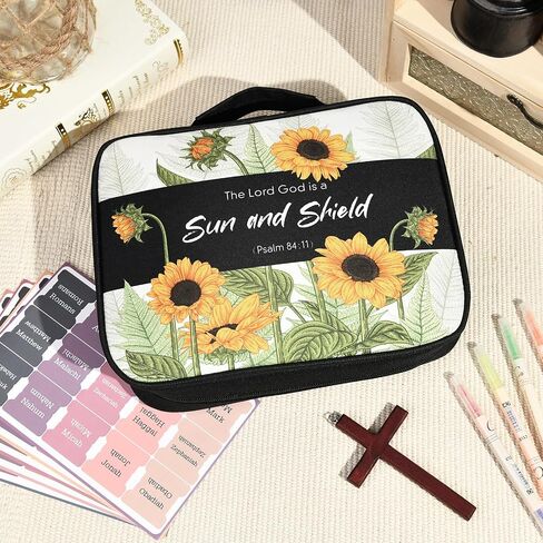 Bible Cover Case for Women, Bible Bag Carrying Case Holder with Bookmark Notation Stickers Bible Study Supplies, Ideal Christian Gifts for Women, Sunflower in Kuwait