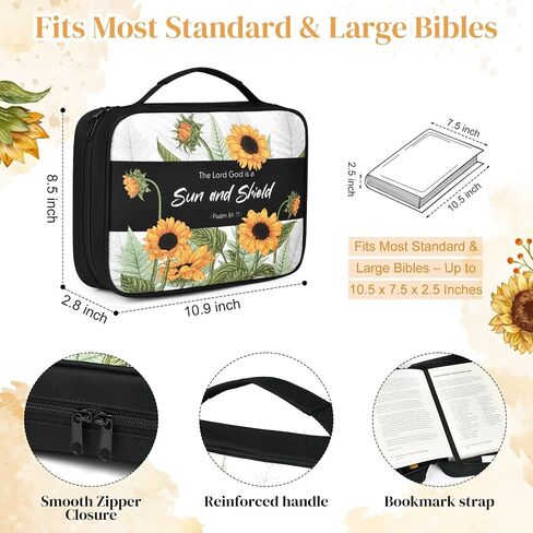 Bible Cover Case for Women, Bible Bag Carrying Case Holder with Bookmark Notation Stickers Bible Study Supplies, Ideal Christian Gifts for Women, Sunflower in Kuwait