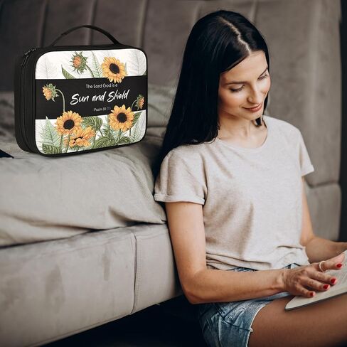 Bible Cover Case for Women, Bible Bag Carrying Case Holder with Bookmark Notation Stickers Bible Study Supplies, Ideal Christian Gifts for Women, Sunflower in Kuwait