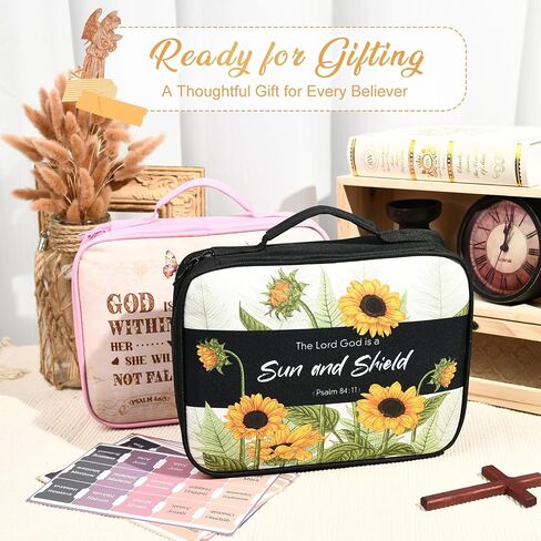 Bible Cover Case for Women, Bible Bag Carrying Case Holder with Bookmark Notation Stickers Bible Study Supplies, Ideal Christian Gifts for Women, Sunflower in Kuwait