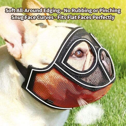 Short Snout Dog Muzzle, French Bulldog Muzzle with Soft Mesh Adjustable Anti Bitting Chewing Barking for Small Medium Large Breeds Pug/Shih Tzu/Boston Terrier Orange S in Saudi Arabia