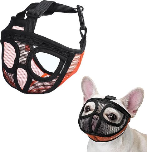 Short Snout Dog Muzzle, French Bulldog Muzzle with Soft Mesh Adjustable Anti Bitting Chewing Barking for Small Medium Large Breeds Pug/Shih Tzu/Boston Terrier Orange S in Saudi Arabia