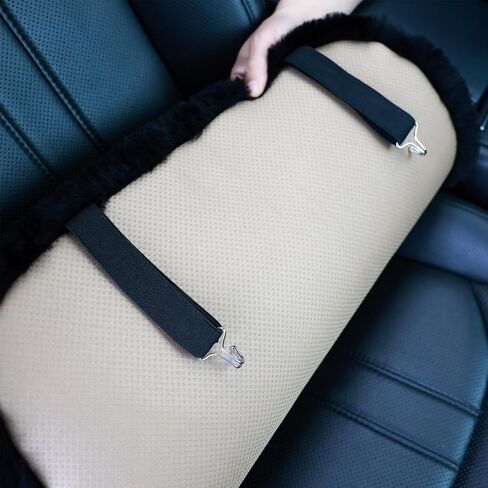 20 inchs Fluffy Genuine Australia Sheepskin Car Seat Cover for Auto Interior Accessories with Soft Fuzzy Wool Natural Fur Non-Slip (Black, Front) in Kuwait