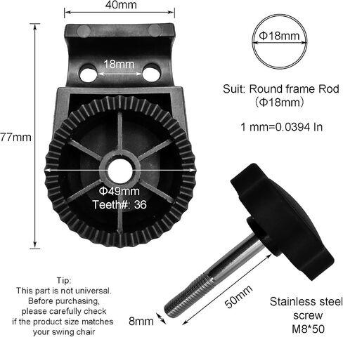 Garden Swing Plastic Fitting (Type 6) for Mainstays Belden Park Swing Version III, 1.93" Gear with 36 Teeth(1PCS/CTN) in Saudi Arabia