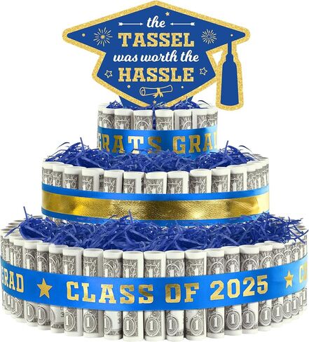 2025 Graduation Gifts for Class of 2025 Party Decorations,3 Tier Blue and Gold Grad Cap Cake Filled with Cash Money for College High School Graduation Funny Money Gifts Idea and Party Supplies in Saudi Arabia