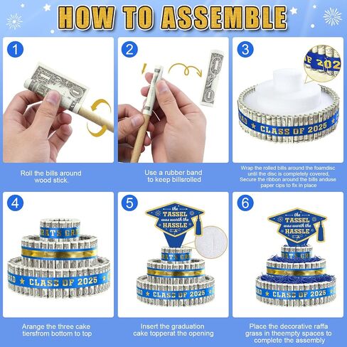 2025 Graduation Gifts for Class of 2025 Party Decorations,3 Tier Blue and Gold Grad Cap Cake Filled with Cash Money for College High School Graduation Funny Money Gifts Idea and Party Supplies in Saudi Arabia