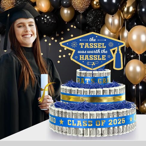 2025 Graduation Gifts for Class of 2025 Party Decorations,3 Tier Blue and Gold Grad Cap Cake Filled with Cash Money for College High School Graduation Funny Money Gifts Idea and Party Supplies in Saudi Arabia