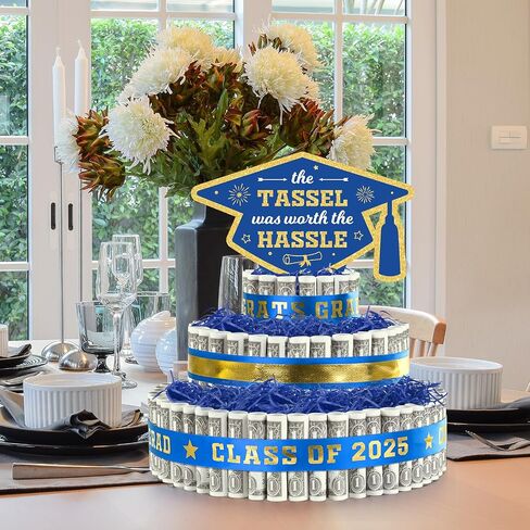 2025 Graduation Gifts for Class of 2025 Party Decorations,3 Tier Blue and Gold Grad Cap Cake Filled with Cash Money for College High School Graduation Funny Money Gifts Idea and Party Supplies in Saudi Arabia
