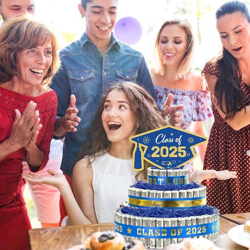 2025 Graduation Gifts for Class of 2025 Party Decorations,3 Tier Blue and Gold Grad Cap Cake Filled with Cash Money for College High School Graduation Funny Money Gifts Idea and Party Supplies in Saudi Arabia