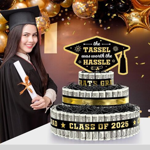 2025 هدايا التخرج لفئة 2025 زخارف الحفلات ، و 3 طبقات الأزرق والذهبي كعكة الغطاء المملوءة بالمال النقدي للتخرج من المدرسة الثانوية الهدايا مضحكة وفكرة الحفلات in Kuwait
