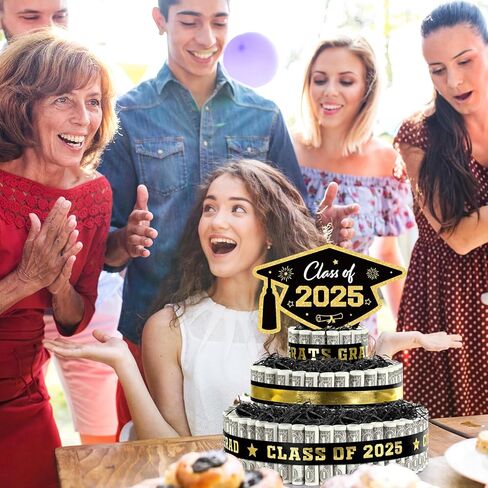 2025 هدايا التخرج لفئة 2025 زخارف الحفلات ، و 3 طبقات الأزرق والذهبي كعكة الغطاء المملوءة بالمال النقدي للتخرج من المدرسة الثانوية الهدايا مضحكة وفكرة الحفلات in Kuwait