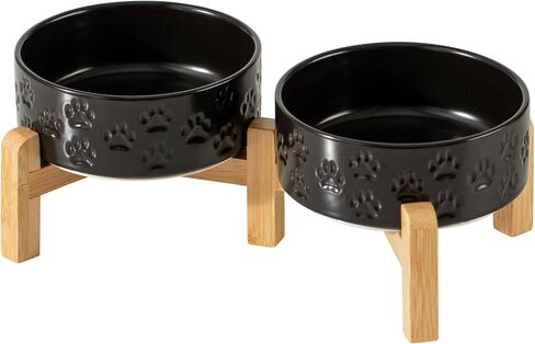 2 Pack Elevated Ceramic Dog Bowls, 6.1 inch Raised Dog Bowl with 2-Height Adjustable Stand for Small Dogs, Reducing Neck Strain (Double Bowls + Double Stands - White, 6 inch) in Kuwait
