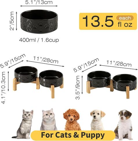 2 Pack Elevated Ceramic Dog Bowls, 6.1 inch Raised Dog Bowl with 2-Height Adjustable Stand for Small Dogs, Reducing Neck Strain (Double Bowls + Double Stands - White, 6 inch) in Kuwait