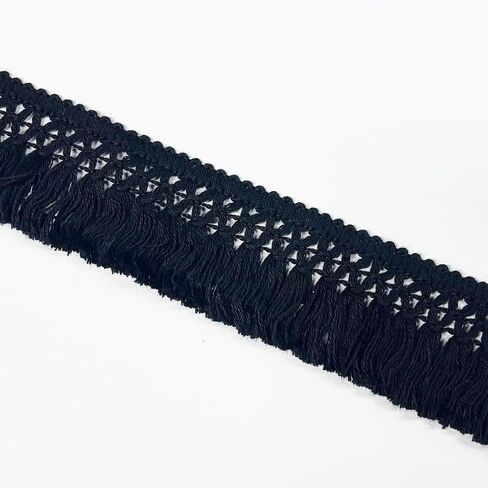 10 Yard 40mm/1.57 Inch Black Vintage Knotted Cotton Fringe Tassels Trim, Boho Long Fringe, Sewing Trim for Drapery Curtain Pillow Carpet Lamp Crafts (Black-40mm) in Saudi Arabia