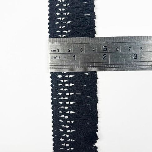10 Yard 40mm/1.57 Inch Black Vintage Knotted Cotton Fringe Tassels Trim, Boho Long Fringe, Sewing Trim for Drapery Curtain Pillow Carpet Lamp Crafts (Black-40mm) in Saudi Arabia