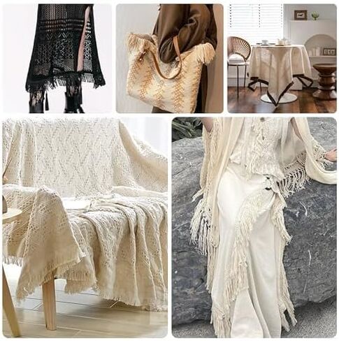 10 Yard 40mm/1.57 Inch Black Vintage Knotted Cotton Fringe Tassels Trim, Boho Long Fringe, Sewing Trim for Drapery Curtain Pillow Carpet Lamp Crafts (Black-40mm) in Saudi Arabia