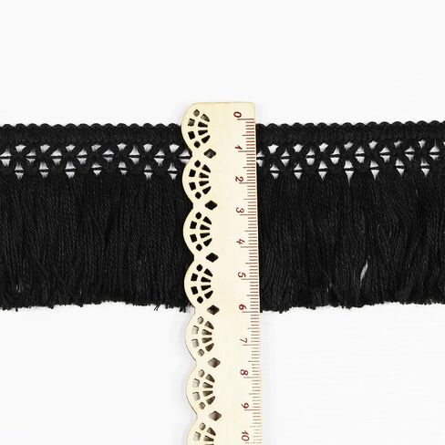 10 Yard 40mm/1.57 Inch Black Vintage Knotted Cotton Fringe Tassels Trim, Boho Long Fringe, Sewing Trim for Drapery Curtain Pillow Carpet Lamp Crafts (Black-40mm) in Saudi Arabia