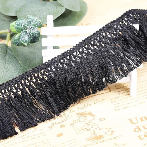 10 Yard 40mm/1.57 Inch Black Vintage Knotted Cotton Fringe Tassels Trim, Boho Long Fringe, Sewing Trim for Drapery Curtain Pillow Carpet Lamp Crafts (Black-40mm) in Saudi Arabia