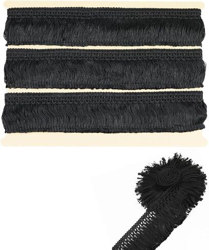 10 Yard 40mm/1.57 Inch Black Vintage Knotted Cotton Fringe Tassels Trim, Boho Long Fringe, Sewing Trim for Drapery Curtain Pillow Carpet Lamp Crafts (Black-40mm) in Saudi Arabia
