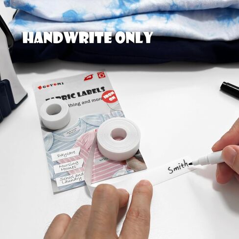Writable Iron on Clothing Labels, 0.6 inch x 9.84 Ft., Fabric Labels Name Tags for Daycare, Nursing Home, Camp, School, Laundry, Organizing, Washer & Dryer Safe, with 1 Permanent Fabric Marker in Kuwait