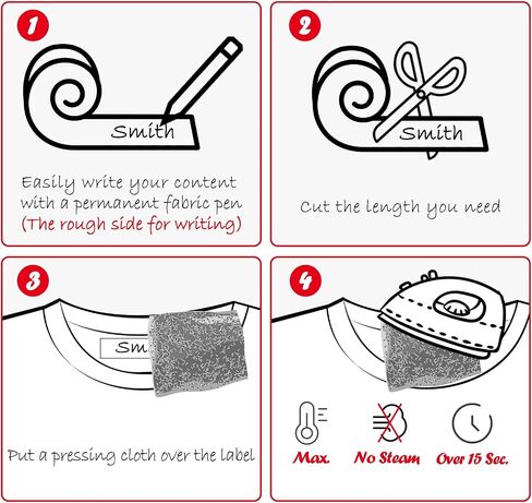 Writable Iron on Clothing Labels, 0.6 inch x 9.84 Ft., Fabric Labels Name Tags for Daycare, Nursing Home, Camp, School, Laundry, Organizing, Washer & Dryer Safe, with 1 Permanent Fabric Marker in Kuwait
