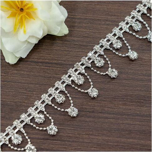 1 Yard Rhinestone Trim Crystal Rhinestone Chain Applique Rhinestone Applique Sewing Embellishments for DIY Dress Clothing Wedding Crafts Bridal Jewelry in Kuwait