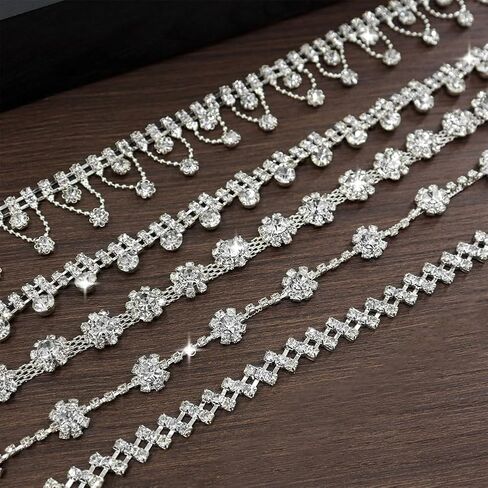 1 Yard Rhinestone Trim Crystal Rhinestone Chain Applique Rhinestone Applique Sewing Embellishments for DIY Dress Clothing Wedding Crafts Bridal Jewelry in Kuwait