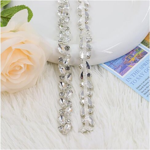 1 Yard Rhinestone Trim Crystal Rhinestone Chain Applique Rhinestone Applique Sewing Embellishments for DIY Dress Clothing Wedding Crafts Bridal Jewelry in Kuwait